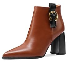 QUEEN HELENA Tronchetti con Tacco Stivaletti a Punta Donna K3228 (Marrone, Sistema Taglie Calzature EU, Adulto, Donna, Numero, Media, 35)