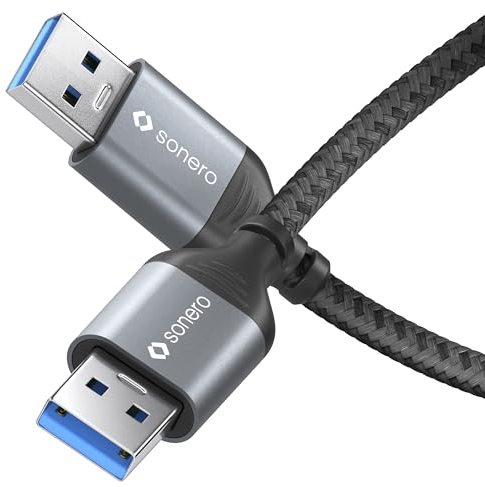 Sonero® Câble de données USB-A vers USB-A, câble de connexion, câble USB Type A, USB 3.0, 5 Go/s, gris sidéral/noir, 1,00 m