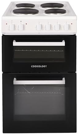 Cookology CFSPTC502WH 50cm Wide Freestanding Electric Twin Cavity Cooker, Combined 93 Litre Capacity with 4 Zone Solid Plate Top Hob Cooktop - in White