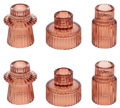HofferRuffer Glas ljushållare 2-i-1 värmeljushållare ljusstake taper ljus för middag, bröllop, semester, födelsedag, heminredning, jul (6 st rödbrun)