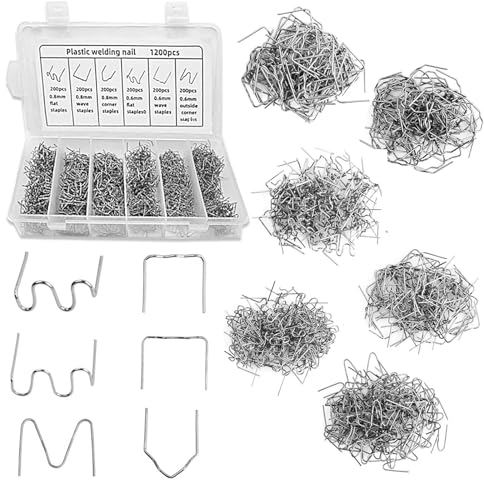 Punti Metallici per Saldatrice di Plastica,Punti Caldi in Acciaio Inox,1200 Pezzi Graffette Per Saldatura In Acciaio,0,6-0,8mm Pretagliato Graffette Per La Piparazione Di Plastiche Paraurti Auto