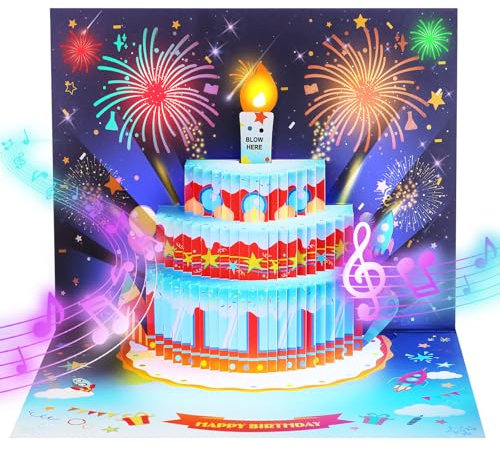APOTODITO Geburtstagskarte mit Musik und Licht, Happy Birthday Card, 3d Geburtstagskarten, Geburtstagsgeschenk für Frauen Kinder Freundin Männer (Rocket)