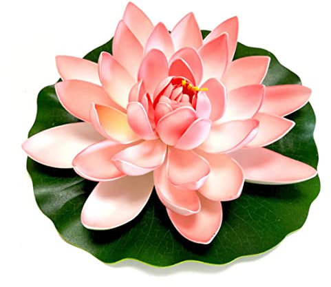 XJKLBYQ Künstliche Lotus Simulation Wasser Lilie Blumenteich Dekoration Lotus realistisch für Teich Pool Wasserdekoration Hellrosa, Teichdekoration Lotus