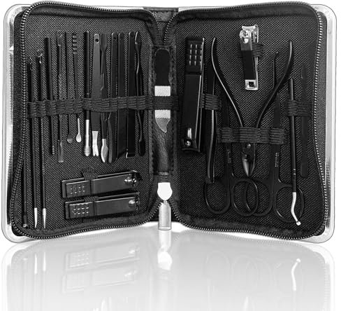 26 Teiliges Maniküre Set,Professionelle Nagelpflege-Werkzeuge Nagelset mit Ledertasche,Hochwertiges Nagelknipser Nagelpflegeset,Edelstahl Pediküre Set für Reise,für Männer Frauen