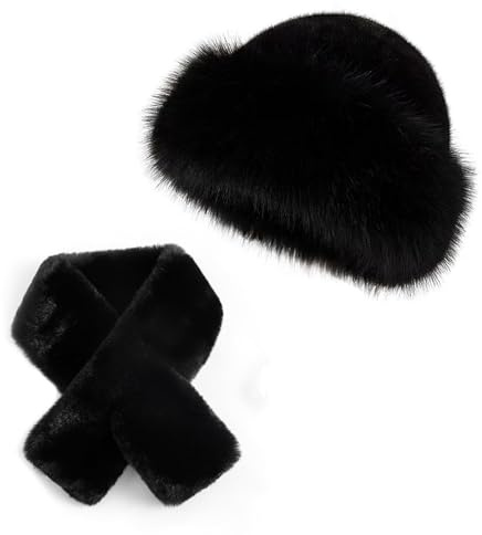 Cosiesnest Bonnet de ski chaud avec écharpe, Bonnet d'hiver coupe-vent thermique unisexe en fausse fourrure - Ensemble d'écharpes à poils longs - Chapeau de trappeur d'hiver moelleux pour randonnée