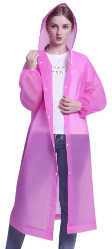 Vivikivi 2 Pcs Waterproof Rain Ponchos for Women with Sleeves, Pink