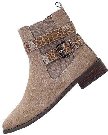 Stivali da donna in pelle scamosciata Stivali da donna foderati eleganti con fibbie in pelle | Stivali corti da donna comodi da equitazione con tacco corto | Stivaletti leggeri Chelsea, grigio., 42 EU