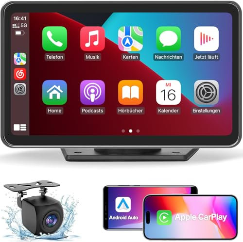 TOUTBIEN Tragbares Autoradio kompatibel mit CarPlay und Android Auto, 7 Zoll Car Stereo mit 1080P Rückfahrkamera Unterstützt Bluetooth-Freisprecheinrichtung, Siri/G0ogle Assistant, GPS Navigation