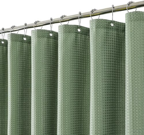 meioro Salbei Grüner Duschvorhang, Anti Schimmel Wasserdicht und Trocknet Schnell Duschvorhänge, Waffel Schwere Textil Stoff Shower Curtain mit 12 Ringen, 180 x 240cm Luxus Duschrollo für Badewanne