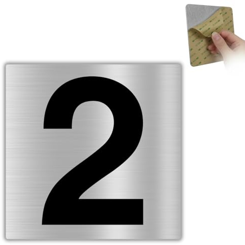 LEIASA | Número Adhesivo Casa - 10x10 cm - Aluminio - Nº 2 - Número Apartamento Hotel - Enumeración Puertas - Exterior e Interior - Número Puerta - Número 2 (Número 2)