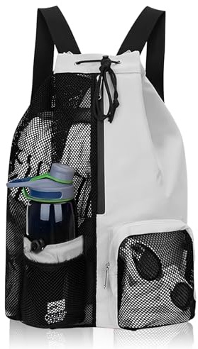 dellyy Sac Piscine Résistant l'Eau, 48*29*15cm Sac dos de Plage avec Cordon de Serrage, Sac à dos de Sport de Grande Capacité, Sac à dos de Natation Unisexe, Adapté Natation, Sport, Voyages (gris)
