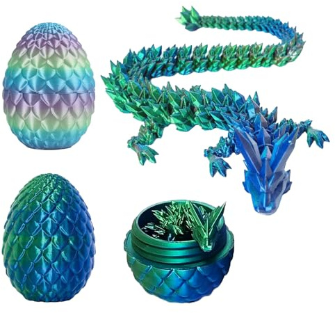 3D Printed Dragon Eggs with Dragon Inside, Crystal Articulated Dragons in Mystery Egg, Large 14cm 3D Printed Dragons Toy for Kids, Easter Eggs Gift, Collectible 3D Animals (2)