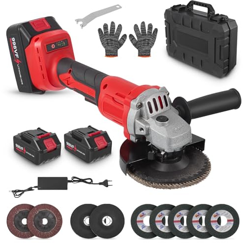 Haedswer Smerigliatrice Angolare a Batteria 21V, 125mm Smerigliatrice angolare senza fil con 2 batterie 3.0Ah, 13500 RPM, 3 Velocità con ruote da taglio, levigatrice lamellare per taglio e macinazione