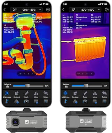 Thermal Master P1 Cámara térmica para iPhone 15/16 y cámara infrarroja Android con resolución Super IR 320 x 240, cámaras termográficas ± 2 ℃, precisión de inspección en casa, zoom 15x, Gris
