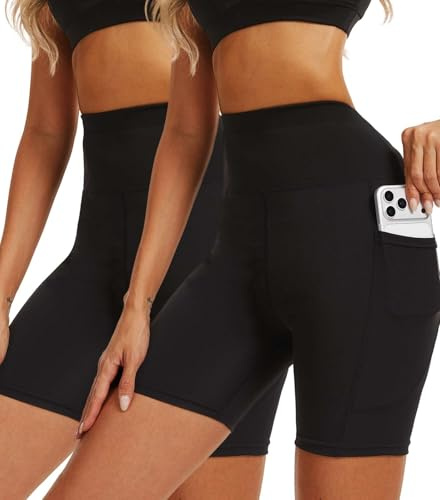 Yutdeng 2 Pezzi Pantaloncini Sportivi Palestra Yoga Donna a Vita Alta con 2 Tasche Laterali Leggins Palestra Donna Push Up Pantaloni Corti Pallavolo Fitness Running Ciclista