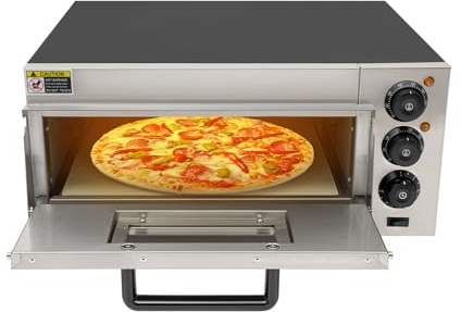 Horno eléctrico para pizza de 2000 W, horno eléctrico de acero inoxidable con control de tiempo y temperatura, horno eléctrico para pizza, para la encimera, para restaurantes, panaderías, comida para