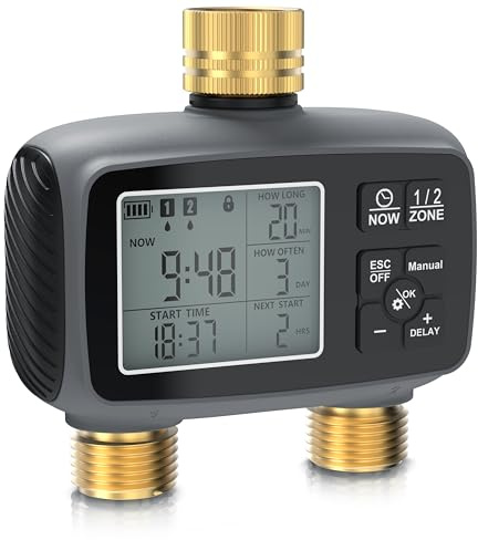 Brandson - Bewässerungscomputer 2 Ausgänge - LCD-Display – Bewässerungssystem Garten - 2 Zonen Bewässerungssteuerung digital – integrierter Wasserfilter - Bewässerung für Balkon Garten Terrasse