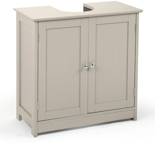 Taylor & Brown Under Sink Bathroom Cabinet Storage Cupboard Organiser Free Standing Wooden Sink Storage Unit Basin with Shelf, Stone Grey 60cm x 30cm x 60cm