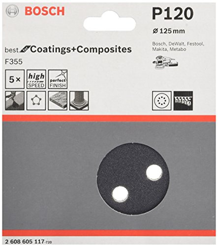 Bosch 5x PRO Plastic and Hard Stone F355 Schleifscheibe (für Beton, Harter Stein, Ø mm, Körnung 120, Professional Zubehör Exzenterschleifer)