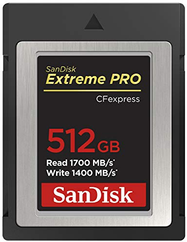 SANDISK Extreme Pro CFexpress-Speicherkarte Typ B 512 GB (1.700 MB/s Lesen, 1.400 MB/s Schreiben, RescuePRO Deluxe, ruckelfreie RAW Videos, 4K, XQD Kompatibilität)