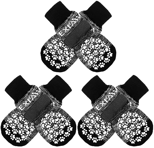 EXPAWLORER 3 Pairs Anti-slip Dog Socks Paws Stop Licking, Dog Paw Protector with Grips Double-sided Strong Traction, Adjustable Dog Boots Shoes for Senior Dogs Hard Floor Indoor Outdoor Walk, Grey M