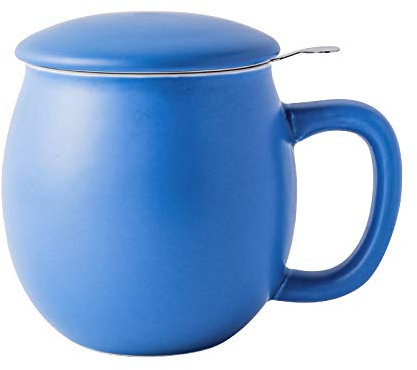 Yundu Tasse à thé en porcelaine avec infuseur et couvercle, 350 ml, bleu mat