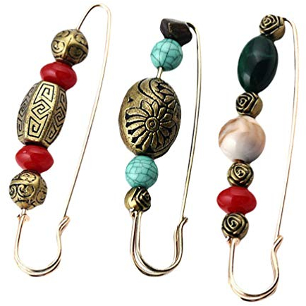 VALICLUD 3 Pcs Décoratif Collier Goupille de Sécurité Vintage Perlé Broche Cardigan Pull Épingles Grande Épinglette Pull Châle Clips pour Femmes Filles