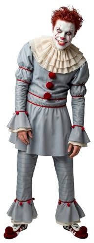 Funidelia Costume Ufficiale di Pennywise IT Capitolo Due per Uomo con camicia, pantaloni, colletto e ponpon decorativi, Tenuta di IT per Adulto, Costumi di Carnevale, Halloween e Feste – Taglia L