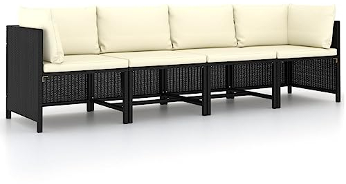 vidaXL Gartensofa 4-Sitzer mit Auflagen Lounge Sofa Couch Sitzgruppe Ecksofa Mittelsofa Sitzgarnitur Gartenset Schwarz Poly Rattan