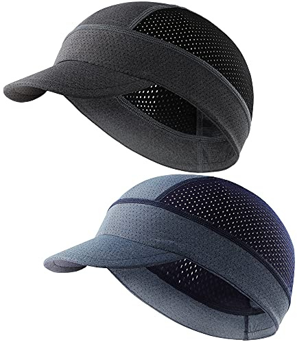 Arcweg Gorra Verano de Ciclismo Run Moto Cap Gorra de Casco de Ciclismo para Hombres Absorbente de Sudor Plegable,Suave Transpirable protección UV Jogging UPF 50+ (1 Grey+1 Navy, One Size)