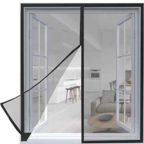 ARCOL Fliegengitter Fenster Magnet 80x150 cm aus Fiberglas – Schluss mit Mücken in 3 Min, Ultrafeines Insektennetz, Automatischer Verschluss mit Magneten & Gewichten, Extrabreites Klettband (Schwarz)