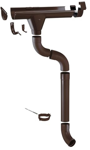 ZAMBELLI Kit gouttière 6m, RG280 Brun cuivré zinc | Kit de gouttière en acier galvanisé avec descente pluviale pour pavillon, abri de jardin et carport, sans soudure