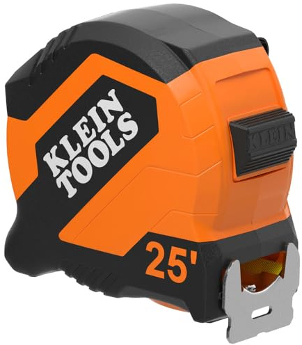 Klein Tools 9525 Tape Measure, 25-Foot Compact Double-Hook Imperial Measuring Tape with Finger Brake, Nylon Blade, Easy to Read Bold Lines