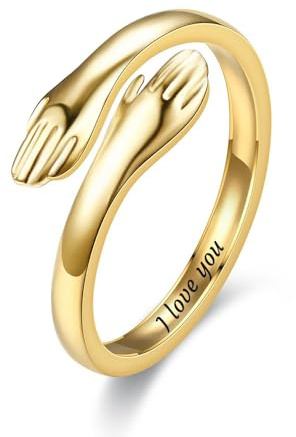 RhanY Custom Rings for Women Personalized Mom and Daughter Matching Rings Promise Rings for Her Friendship Inspirational Ring Adjustable Hug Rings for Women Girlfriend (Gold)