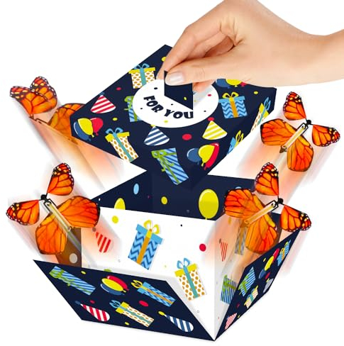 FETTIPOP DIY Geschenkbox Schmetterlings Explosion (Tiefes Blau) 8,5x14x11 cm, Geschenkkarton Überraschung