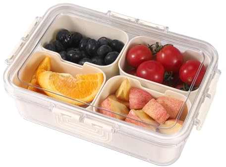 lasuroa Travel Charcuterie Board with Lid, Portable Car Snack Box Container with 4 Compartments Divided Serving Tray Snackle Platter Organizer for Fruits Nuts Spice Picnic Home