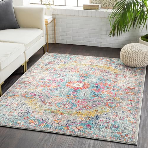 Livabliss Asmara Vintage groß 80x150 cm - Wohnzimmer, Esszimmer, Schlafzimmer, Boho Stil mit buntem Muster in Grau und Orange