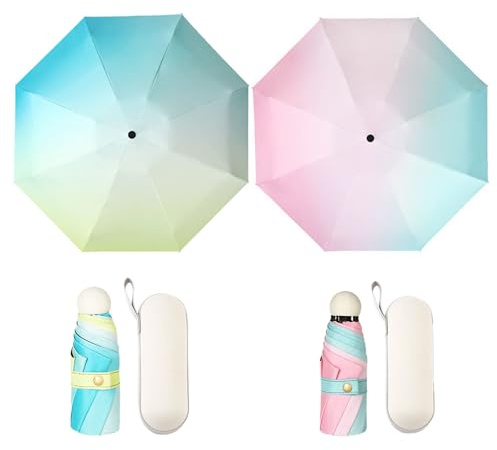 Aikelai Gradient Color Mini Parapluie de voyage Avec étui,Petit Parapluie Anti UV,Compact Parapluie Anti Tempete,Pliant de poche Parapluie pour les filles, enfants/femmes ﻿﻿ (Couleur rose)