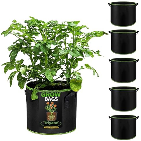 Trlyane Lot de 6 Sacs à Plantes, 40L Ø 40cm Hauteur 30cm Sac de Culture en Non Tissé Pot de Fleur Sac de Jardin avec Poignée Sangles Aération Tissu Pots, 10 Gallons