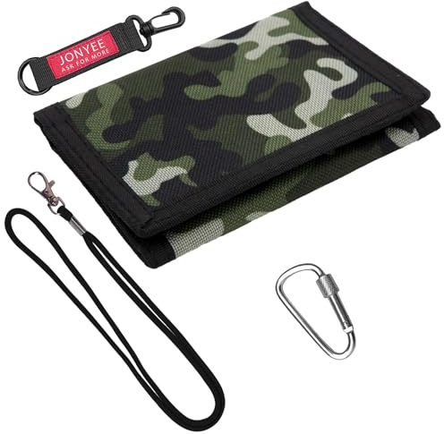HAYGEM Portefeuille Ado Garcon Multifonctionnel à Trois Volets, Porte Feuille avec Porte Clés et Lanière, Porte Monnaie Enfant Résistant avec Anneau Métallique, pour Ranger Argent, Cart (camouflage)