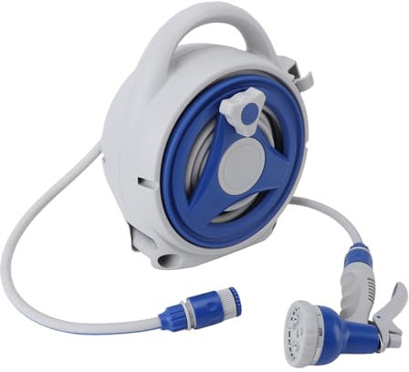 Carrete para Manguera de Jardín, Enrollador de Manguera de Agua Retráctil con Boquilla para Tubo de Agua de 15m Carro para Manguera de Jardín Montado en la Pared