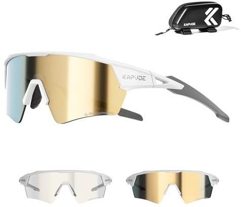 KAPVOE Occhiali Ciclismo Fotocromatici Uomo Occhiali da Sole Sportivi Donna TR90 Occhiali Bici da Corsa Trasparenti Occhiali MTB Anti-UV400 Occhiali da Ciclista Running Bicicletta Mountain Bike Oro