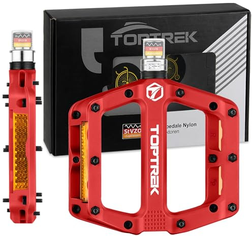 toptrek Fahrradpedale mit StVZO Reflektoren, Pedale Fahrrad Nylon Composite Flatpedale, 3 Bearing rutschfest MTB Pedale, 9/16 Zoll Fahrrad Pedalen Set für Rennrad/Mountainbike/Trekking/E-Bike
