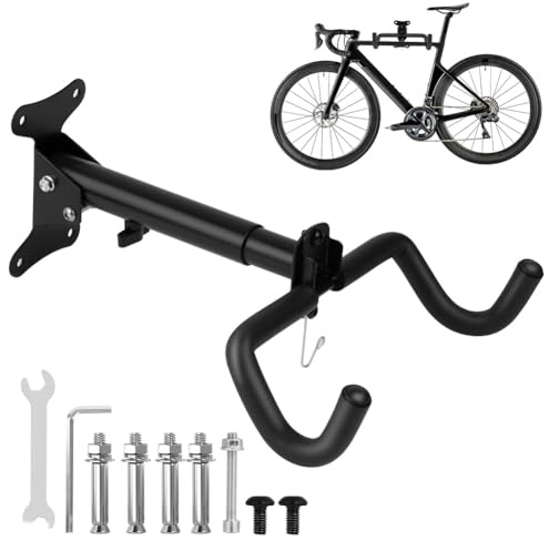 AOOSA Soporte de Pared Para Bicicleta, Ajustable en Ángulo y Distancia Colgador Bicicleta Pared, Portabicicletas Plegable con Acolchado y Gancho Para Casco, Para uso en Interiores y Garajes