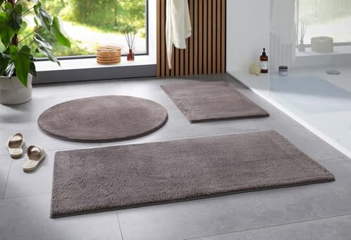 Taracarpet Badematte Uni Boho rutschfest, waschbar, Badezimmer-Teppich, Bad-Vorleger, WC Deko, Duschvorleger für Dusche und Badewannen weich und als Set kombinierbar Anthrazit Dunkel Grau 050x080 cm