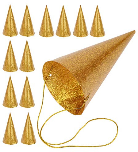 Haofy Sombreros de Cumpleaños de Cono de Fiesta Dorados, Plateados, Rosa Rosa, Sombreros Elegantes para Celebraciones de Cumpleaños para Niñas y Niños, 3 Colores para Elegir, Fáciles de Armar, (GOLD)