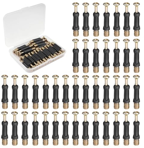 42Pcs 6x35mm Furniture Connecting Fittings, Galvanized Iron Thread Bolts Dowels Screws, Metal Dowel with Plastic, Fasteners for Cabinet Drawer Dresser and Wardrobe Panel Connecting, Bronze/Black