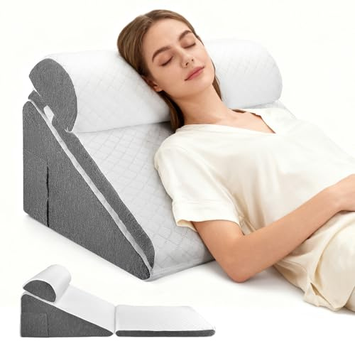 Nastopee Cojín de lectura para cama y sofá, respaldo ergonómico, cojín de cuña ajustable con espuma viscoelástica para apoyo de espalda al relajarse, jugar, leer o ver la televisión
