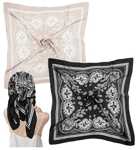 Funngy sidendukar, 2 st mjuk satin huvudduk för kvinnor 70 x 70 cm elegant bandana halsduk och sidenhalsduk andas för sommarhuvud hår och som tillbehör