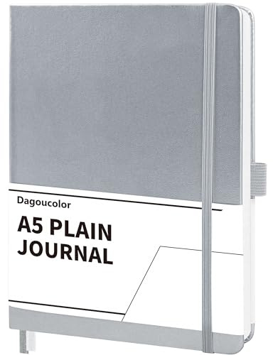 DagouColor Notebook A5, 90 Sheet, 120GSM - Silver, Plain | Hardcover Vegan PU Leather Journal Book, Premium Notepad for Writing & Note Taking, Pocket, Elastic Band Closure